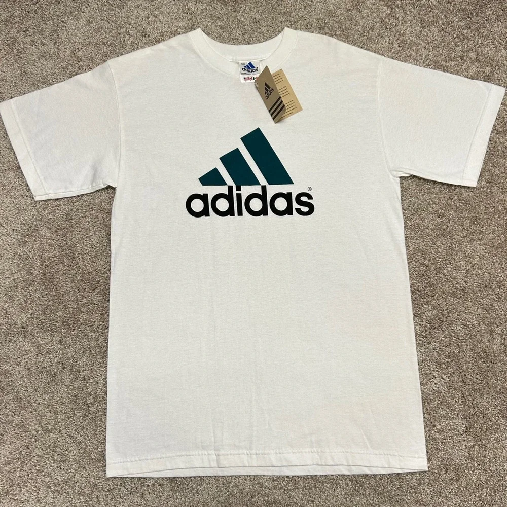Vintage 90s Adidas Logo Tshirt Men Size Medium Made‎ In USA White New (other)